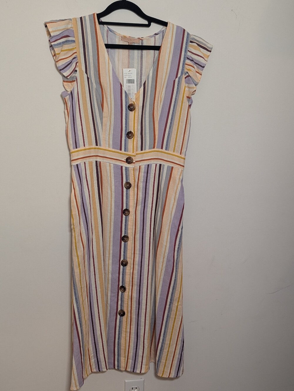 Evolutionary Multicolor Striped Button-Front Midi Dress NWT Size M